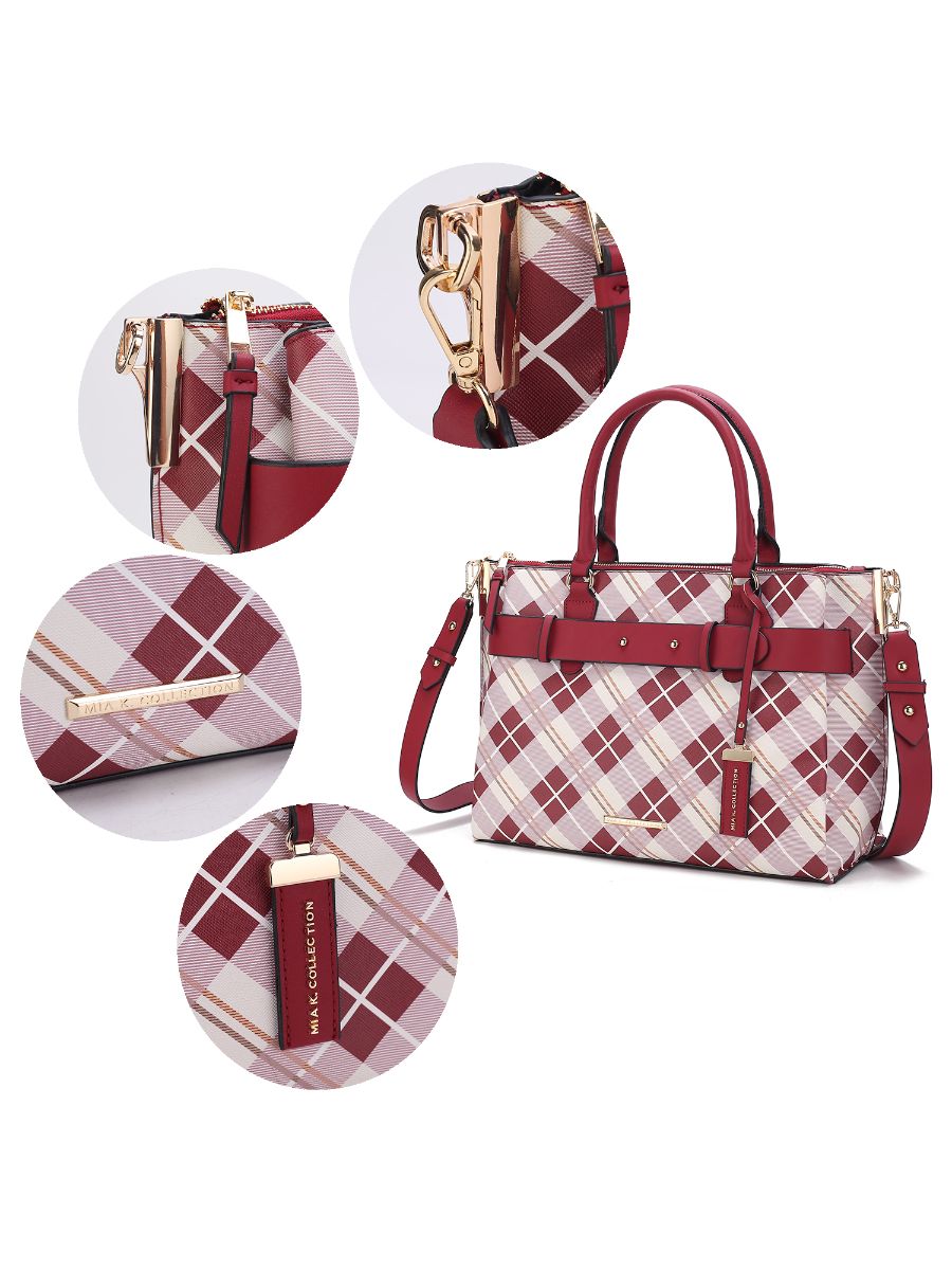 Vivian Plaid Vegan Leather Women Satchel Bag