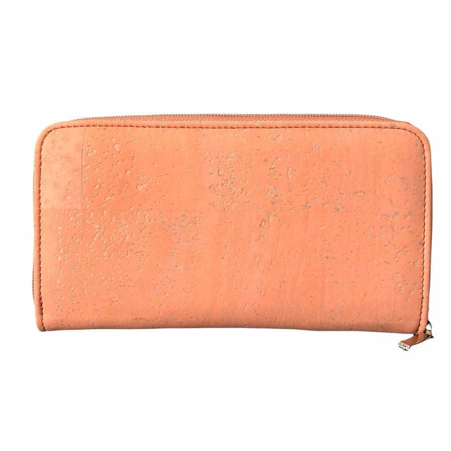Cork Leather Vegan Zip Wallet - Salmon