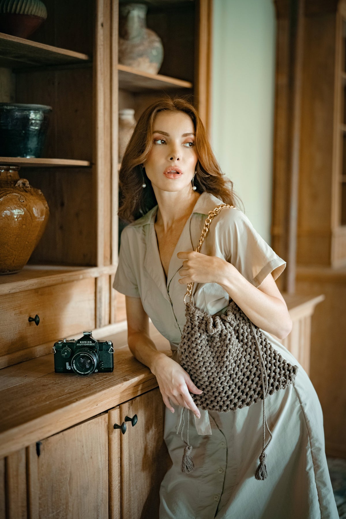 ARYA Safari Linen Midi Dress, in Beige Sale ARYA Safari Linen Midi Dress, in Beige Sale