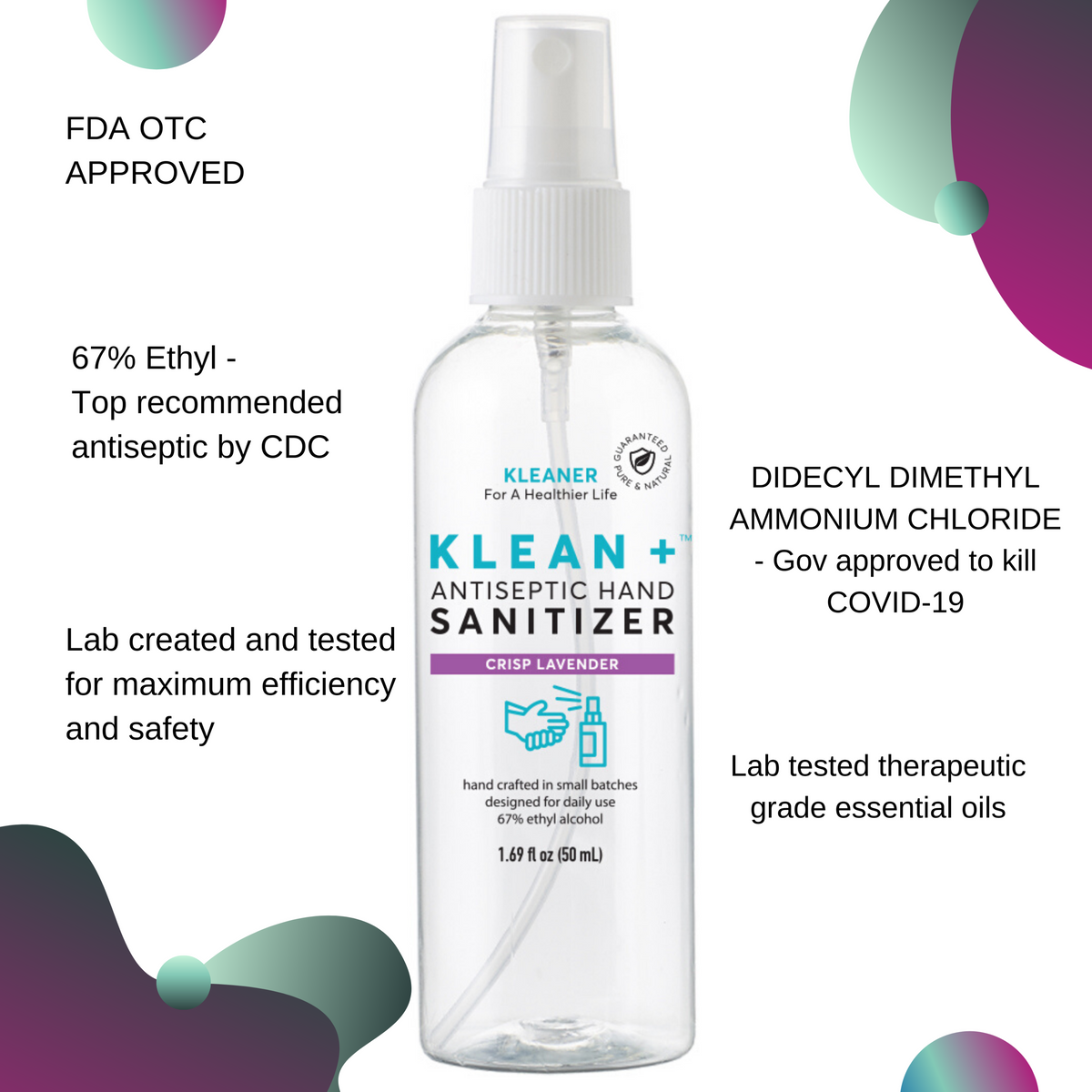 Klean + Hand Sanitizer Crisp Lavender 50ml