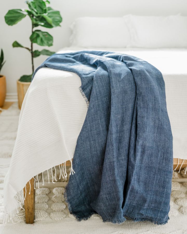Stone Washed Linen Throw Blanket