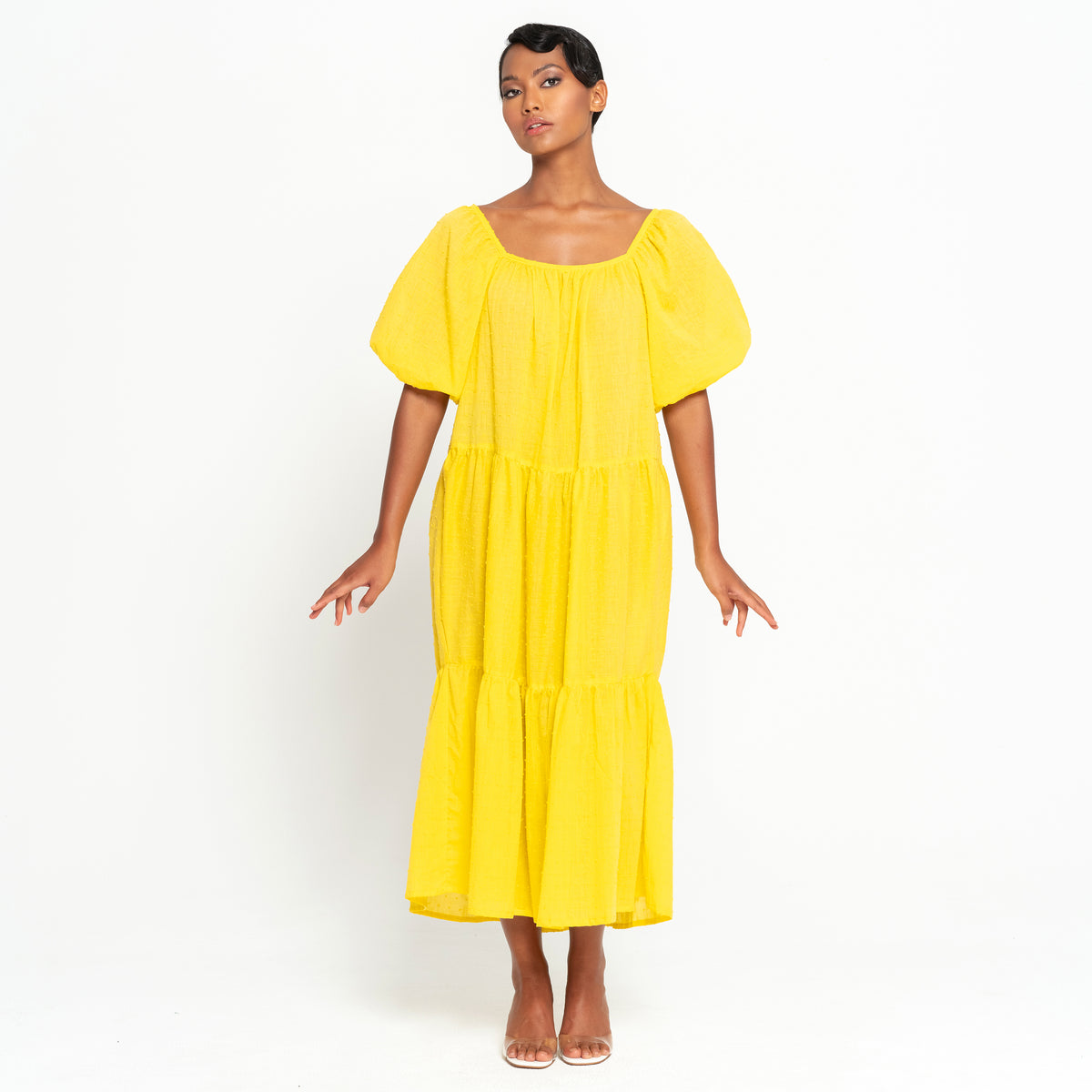 ROSEMARY Dotted Cotton Dress, in Sunflower Yellow Sale ROSEMARY Dotted Cotton Dress, in Sunflower Yellow Sale